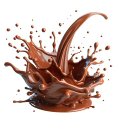 3D splash of chocolate liquid, brown, white background, isolated object PNG