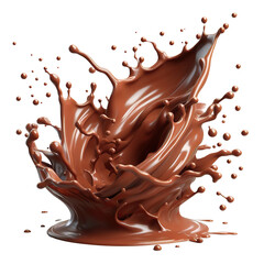3D splash of chocolate liquid, brown, white background, isolated object PNG