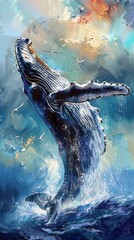Graceful humpback whales break the surface of the ocean and soar gracefully through the air.