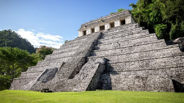 Mayan civilization, pyramid  in Palenque, Mexico, historical monument,