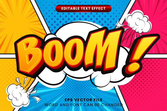 Boom comic cartoon pop 3d editable vector text effect