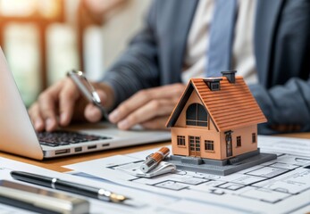 Photorealistic ai artwork of two architects working on blueprints. Generative ai.