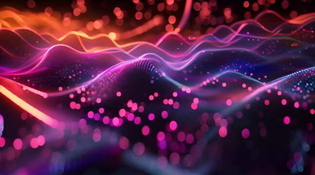 Quantum waves abstract pattern. A digital abstract video showing vibrant quantum wave patterns with a dynamic flow in dark space, evoking a sense of technology and futuristic concepts