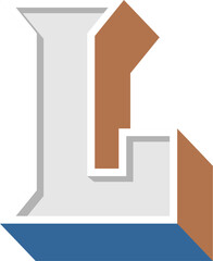 3D Classic Serif Retro Letter Alphabet L