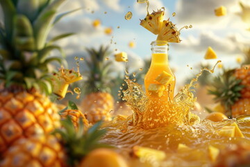 pineapple juice bottle with farm background - 787771308