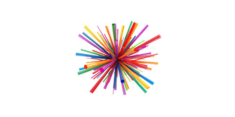 Fototapeta premium 3d render of colorful rainbow sticks in the shape of an explosion on white background