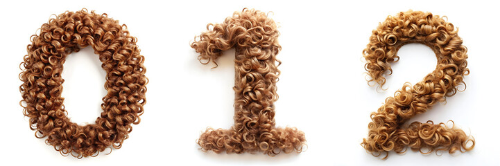 Obraz premium Numbers 0, 1, 2. Curly Hair Alphabet: Natural and Spiraled Lettering