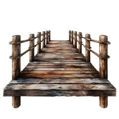 Wooden pier isolated on white and transparent background, clipart. Old embankment made from wooden boards. Generative AI transparent PNG without background.