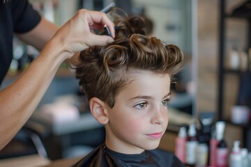 Fototapeta premium boy getting their hair done , getting a haircut