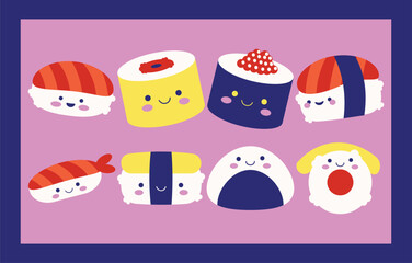 Flat Sushi Character Illustration