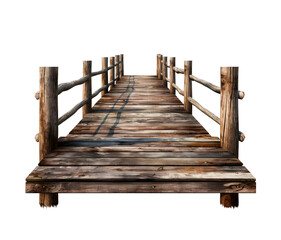 Wooden pier isolated on white and transparent background, clipart. Old embankment made from wooden...
