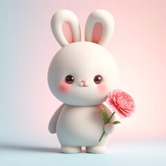 Baby bunny with carnations, Generative AI