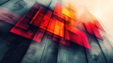 Abstract Painting of Red and Yellow Squares