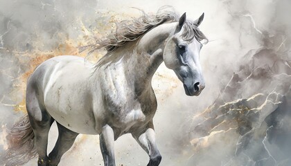 Obraz na płótnie Canvas white horse in the dark, wallpaper Horse artistic marble effect illustration sculpture picture