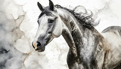 white horse in the dark, wallpaper Horse artistic marble effect illustration sculpture picture - obrazy, fototapety, plakaty