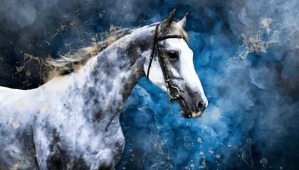 white horse in the dark, wallpaper Horse artistic marble effect illustration sculpture picture - obrazy, fototapety, plakaty