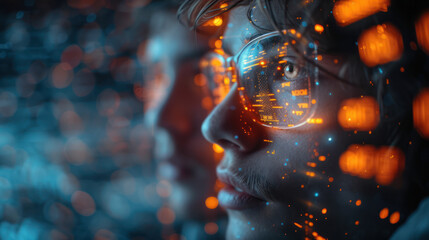 Man With Futuristic Glasses Looking at Something - obrazy, fototapety, plakaty