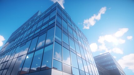 Fototapeta na wymiar Sleek Elegance: Modern Office Building Against a Blue Sky with Glass Facade