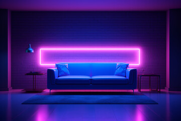 Livingroom with neon action wall_livingroom sofa on neon action wall
