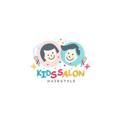Kids salon hairstyle icon illustration children barbershop logo design