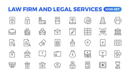 Fototapeta na wymiar legal outline icon set such as thin line divorce, protection law, diploy, law enforcement, firm, police badge, services icons for report, presentation, diagram.Simple elegant collection , justice set.