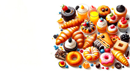Fototapeta premium Feast for the Eyes: A Colorful Array of Acrylic Painted Pastries on a White Background