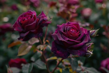 Fototapeta premium Burgundy rose bush, rose flower.