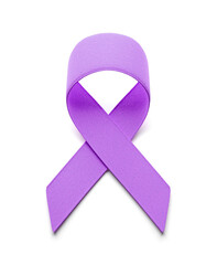 Pancreatic cancer. Purple ribbon as a symbol of pancreatic cancer awareness. Isolated on white. 3d render