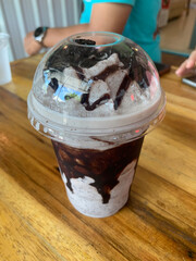Oreo blended with chocolate cream in a glass