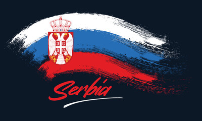 Stain brush stroke flag of Serbia with creative brush flag banner theme background