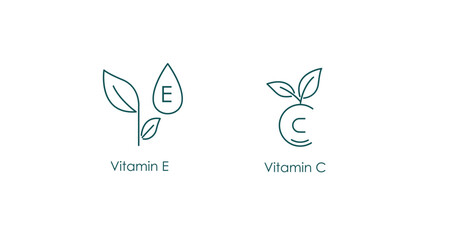 Vitamin E, Vitamin C, Skincare Product Vector Icons