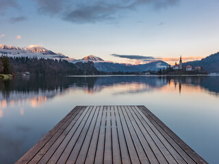 Sunrise view at Bled Lake, Slovenia.