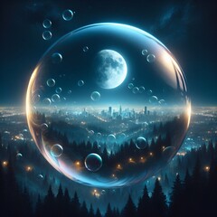 Moon in the bubble (Generative AI) - obrazy, fototapety, plakaty