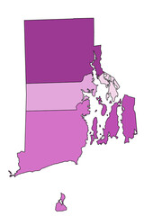 Rhode Island administrative map. counties map of Rhode Island with different Pink colours, blank Map, empty map of Rhode Island