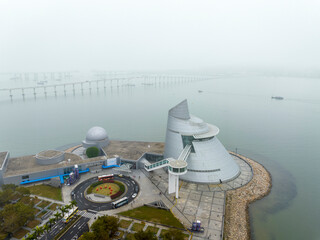 Aerial View of  Macao Science Center in Fog, Macau