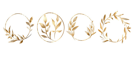 three gold wreaths with leaves and leaves on a white background