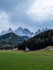 Fototapeta na wymiar The spring landscape in Val di Funes, Dolomites, Italy.