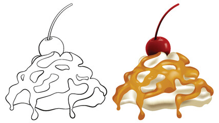 Vector illustration of dessert with cherry and syrup
