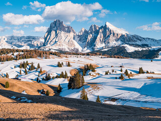 Winter landscape in Alpe di Siusi, Dolomites, Italy.