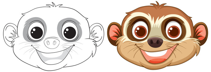 Two smiling monkey faces in a vector style.