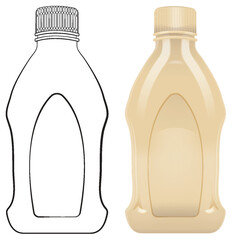 Outlined and colored plastic bottles side by side.