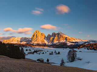 Winter landscape in Alpe di Siusi, Dolomites, Italy. - obrazy, fototapety, plakaty