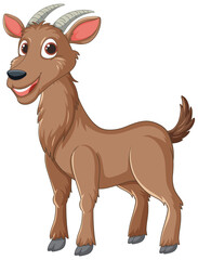 Vector illustration of a happy, brown cartoon goat.
