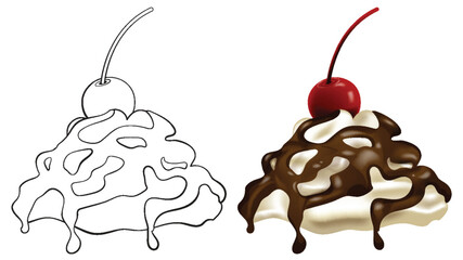 Vector illustration of dessert with cherry and chocolate
