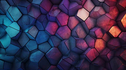 Fotobehang Translucent polygons shimmering with iridescence against a dark digital canvas. © NB arts