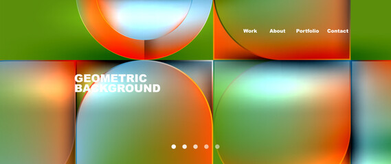 Colorful geometric background featuring circles and squares in shades of orange and amber, with a pop of electric blue. A visually captivating pattern reminiscent of automotive lighting design