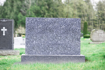 Impressive blank tombstone in cemetery.  - obrazy, fototapety, plakaty