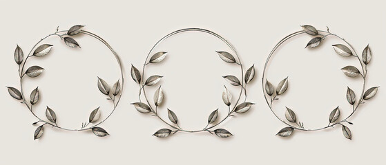 a two oval metal wall sculptures with leaves on them - obrazy, fototapety, plakaty
