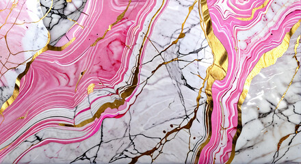 Abstract marble background in white and pink color with gold veins.generative AI