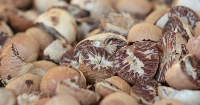 Close up of Dried betel nut,Drying Areca Nut background